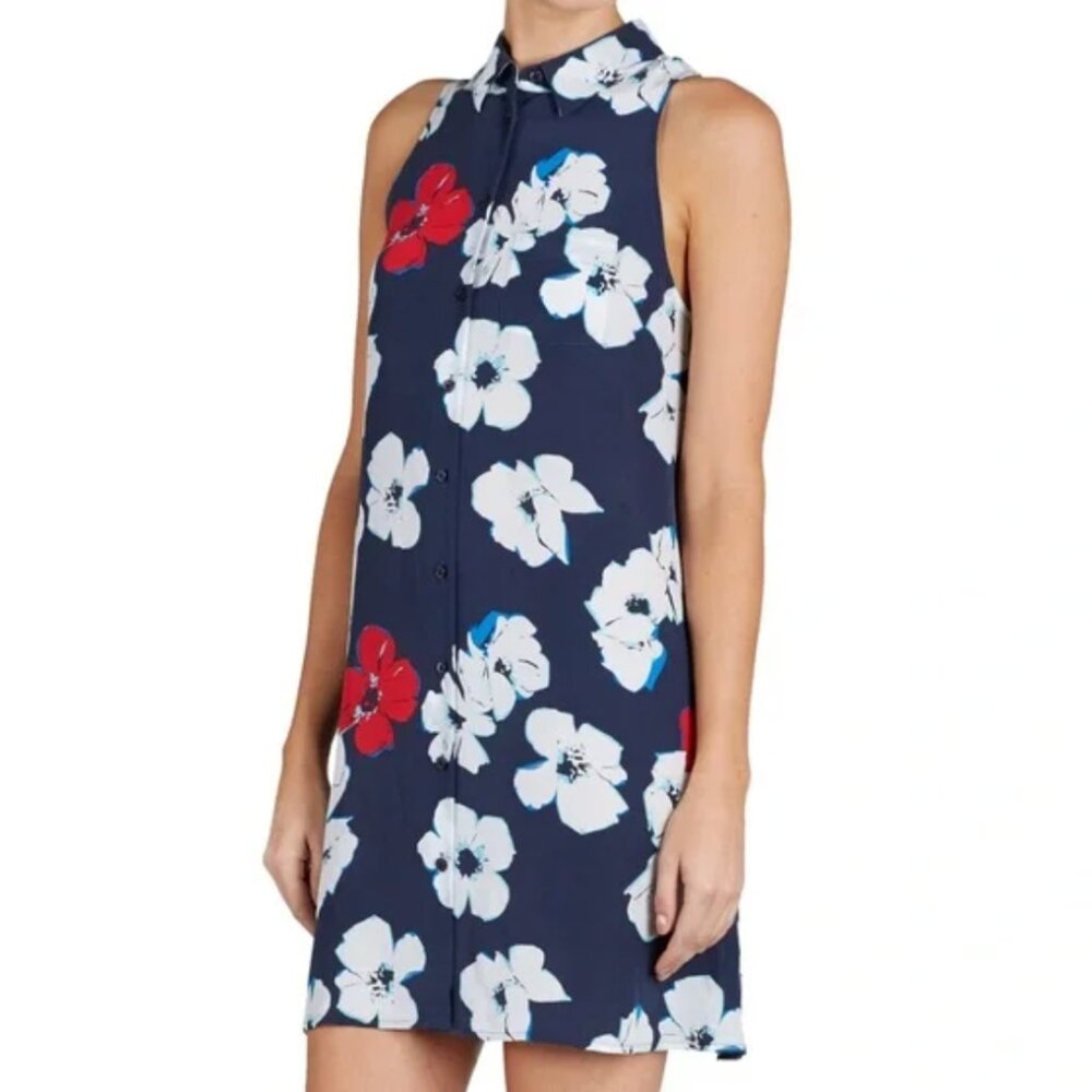 📦 MOVING SALE! EQUIPMENT Mina Sleeveless Silk Dress in Floral Peacoat - XS